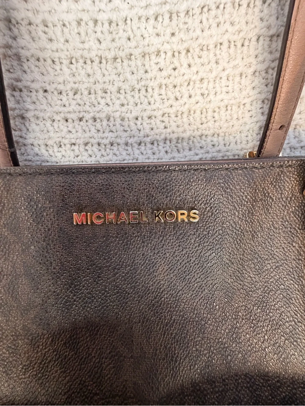 Michael Kors Brown Logo Tote with Light Tan Handles